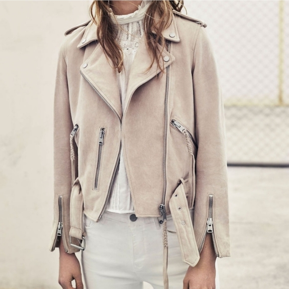 All Saints Jackets & Blazers - All Saints | Suede Plait Balfern Nude Biker Jacket